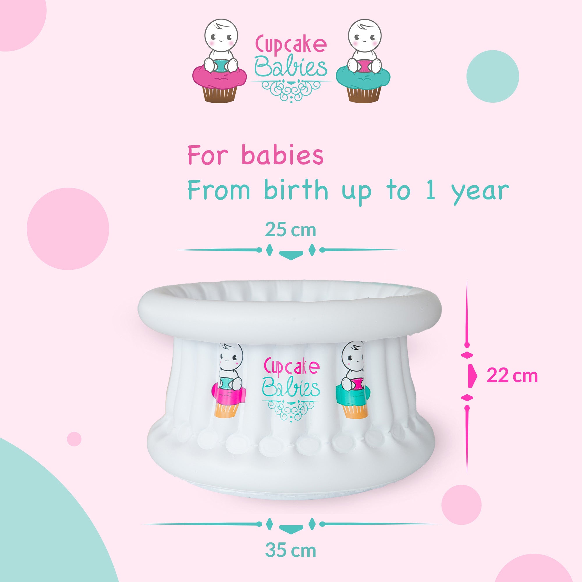 Cupcake Babies Small Bath White & travel pouch & inflator (suitable from birth up to 1 year)