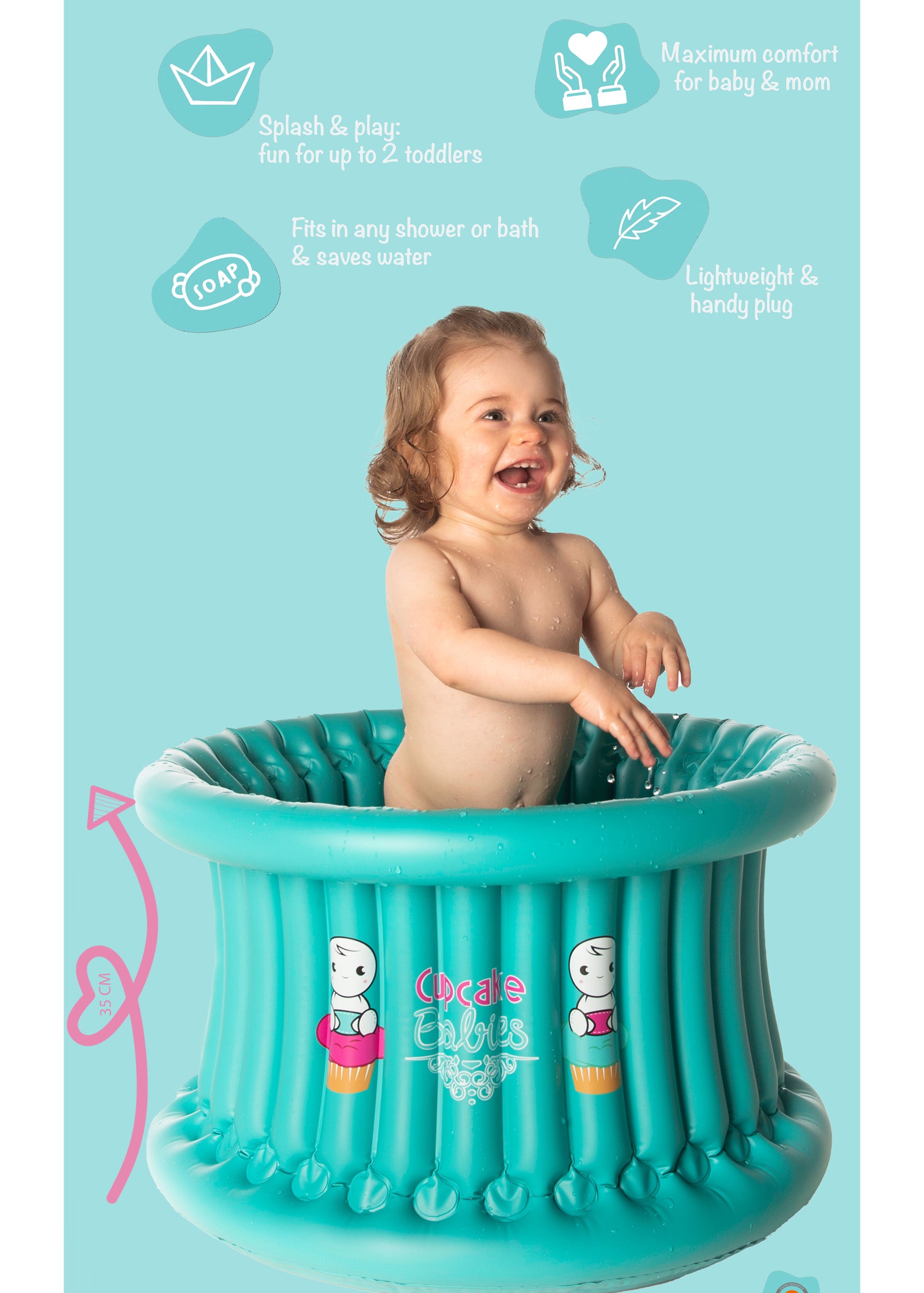 Cupcake Babies Big Bath Turquoise & inflator (suitable from 1 year up to 8 years)