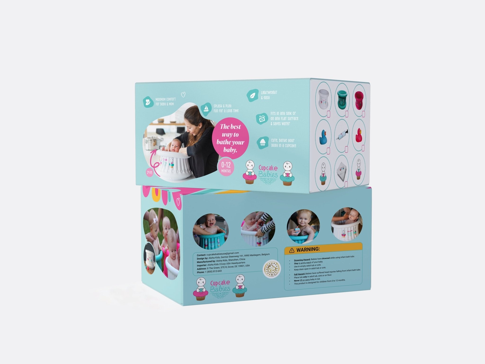 Cupcake Babies Small Bath Turquoise & travel pouch & inflator (suitable from birth up to 1 year) - Cupcake Babies USA
