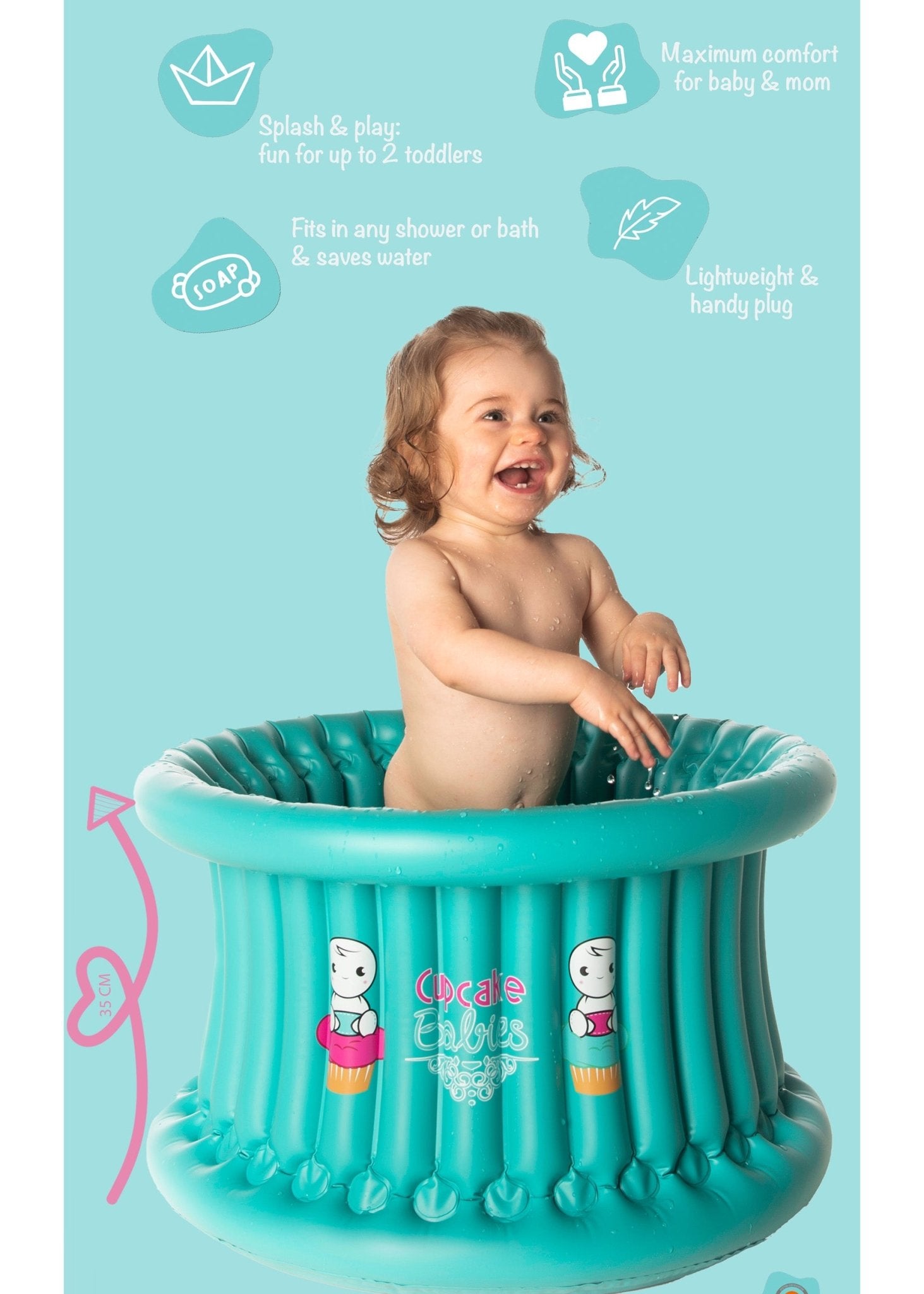 Cupcake Babies Big Bath Turquoise &amp; inflator (suitable from 1 year up to 8 years) - Cupcake Babies USA