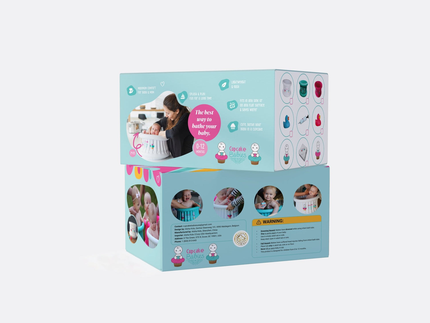 Cupcake Babies Small Bath Turquoise &amp; travel pouch &amp; inflator (suitable from birth up to 1 year) - Cupcake Babies USA