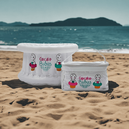 Cupcake Babies Small Bath White &amp; travel pouch &amp; inflator (suitable from birth up to 1 year) - Cupcake Babies USA